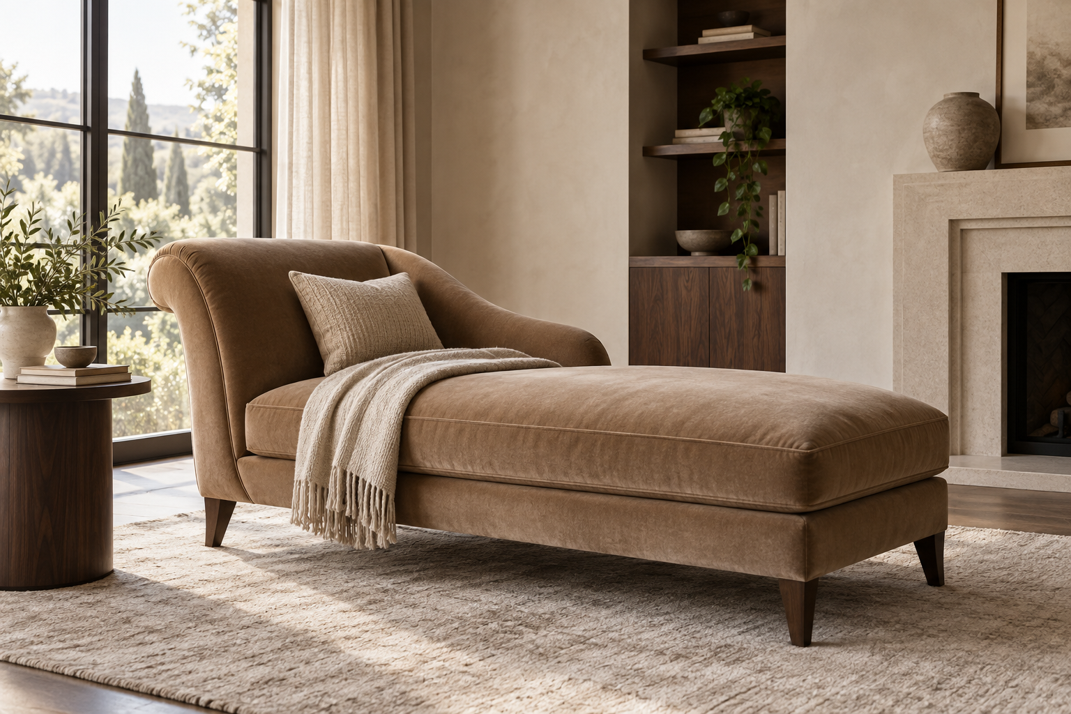 Standalone upholstered chaise longue for relaxed seating
