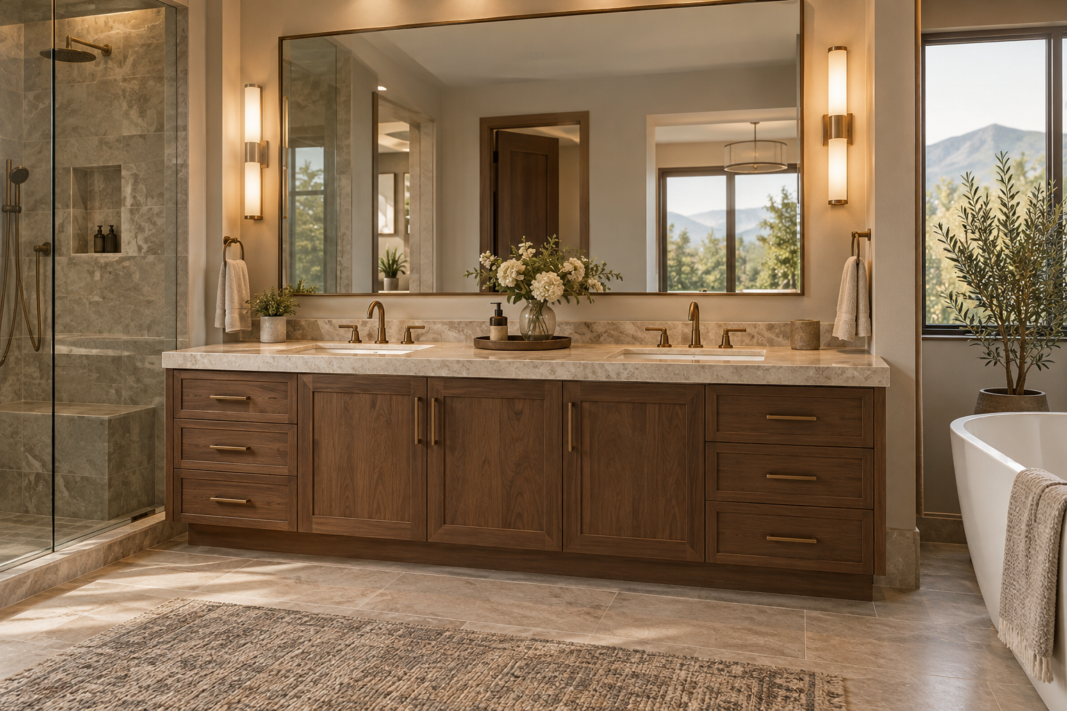 Custom double bathroom vanity with two sinks