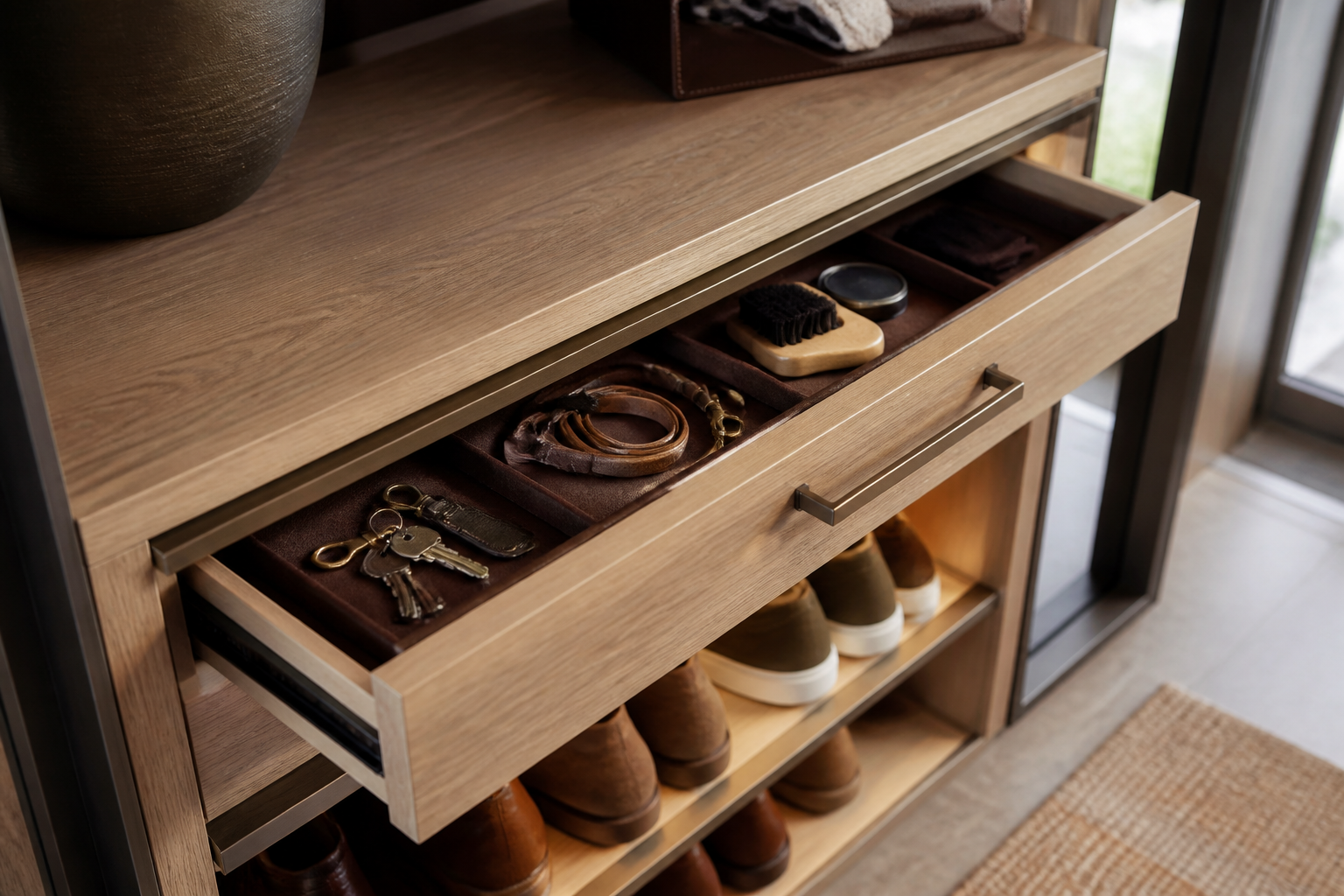Entryway drawer storage