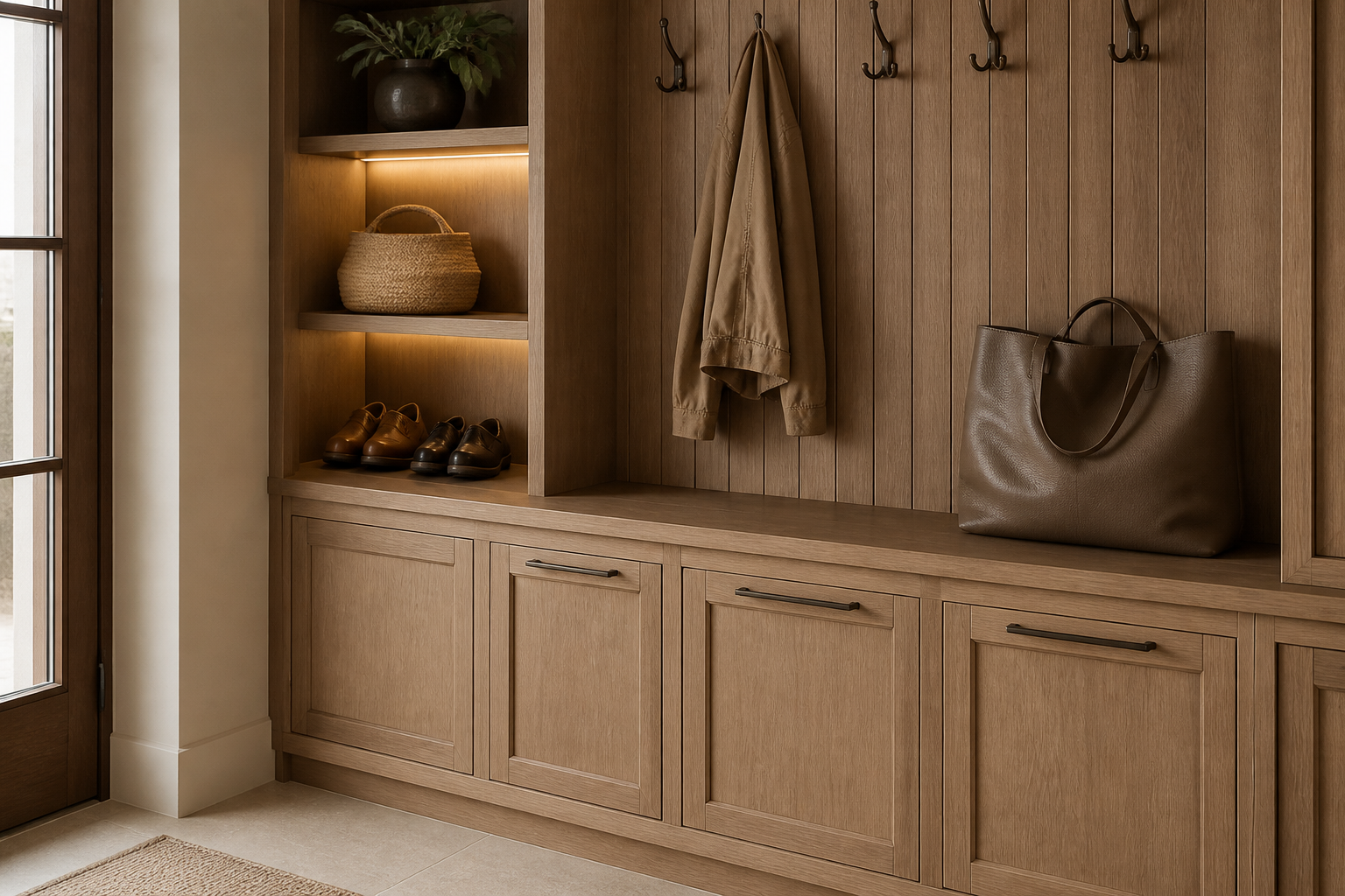 Hooks and open entryway storage