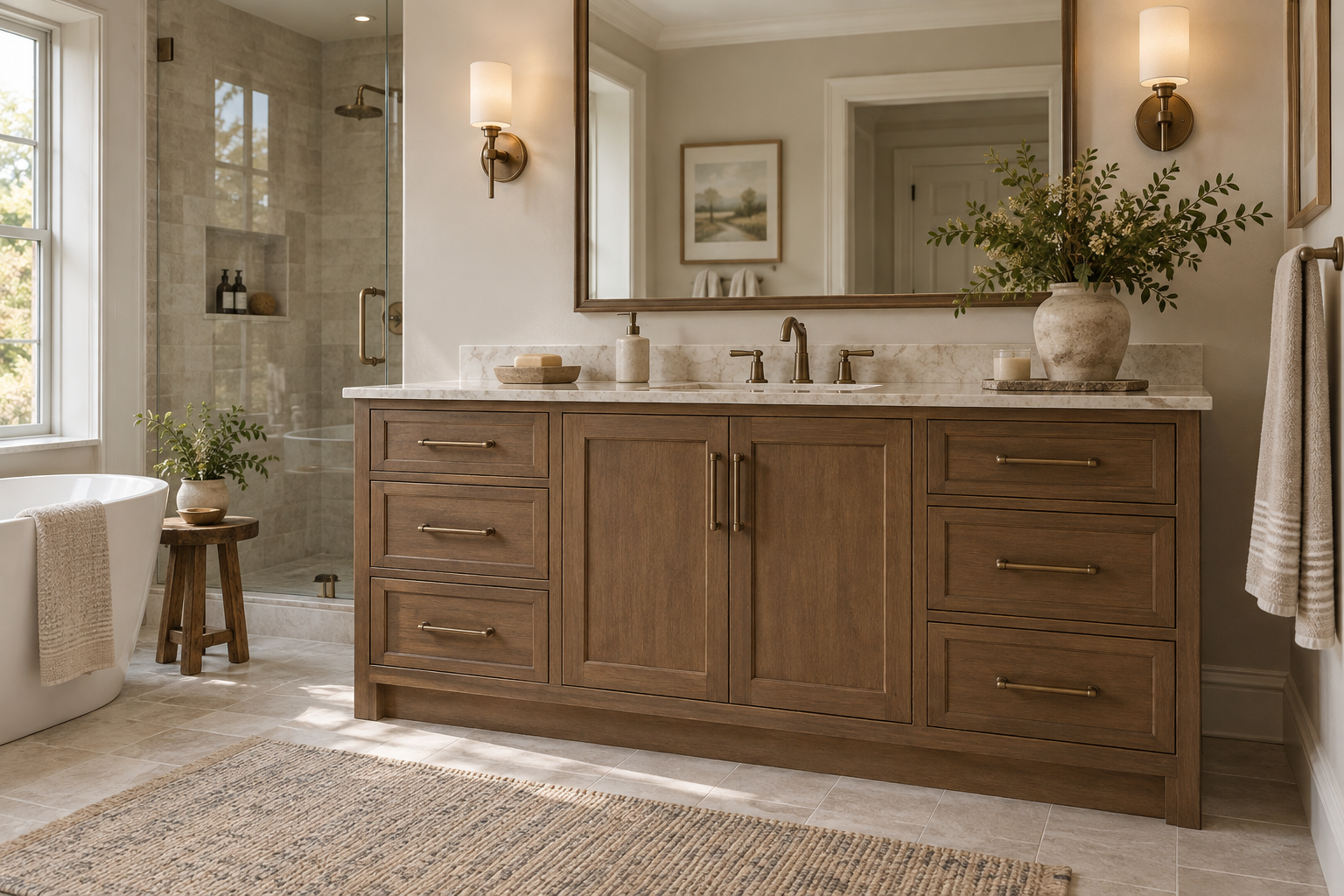 Floor-standing bathroom vanity with full cabinet storage