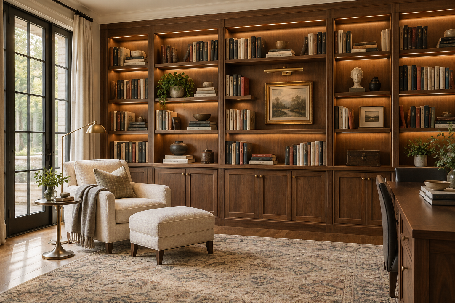 Private residential home library with floor-to-ceiling bookcases