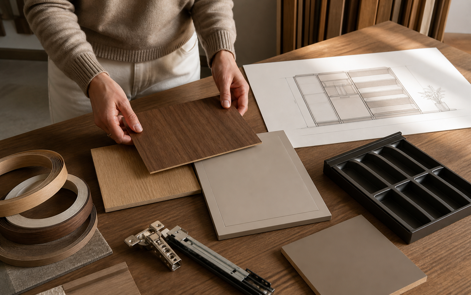 Cabinet material and finish selection for an entryway
