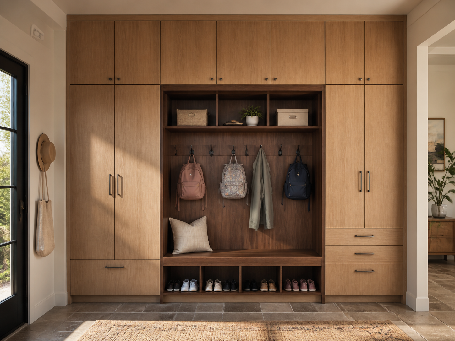 Full-height storage for a family entryway
