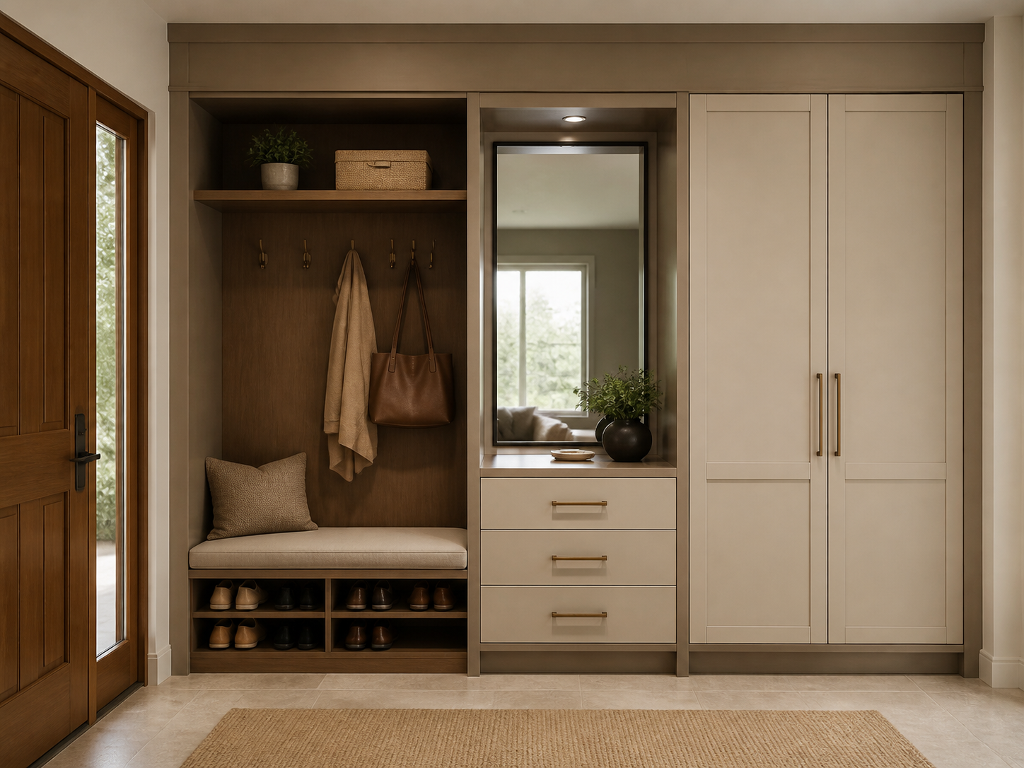 Balanced storage for a standard household entryway