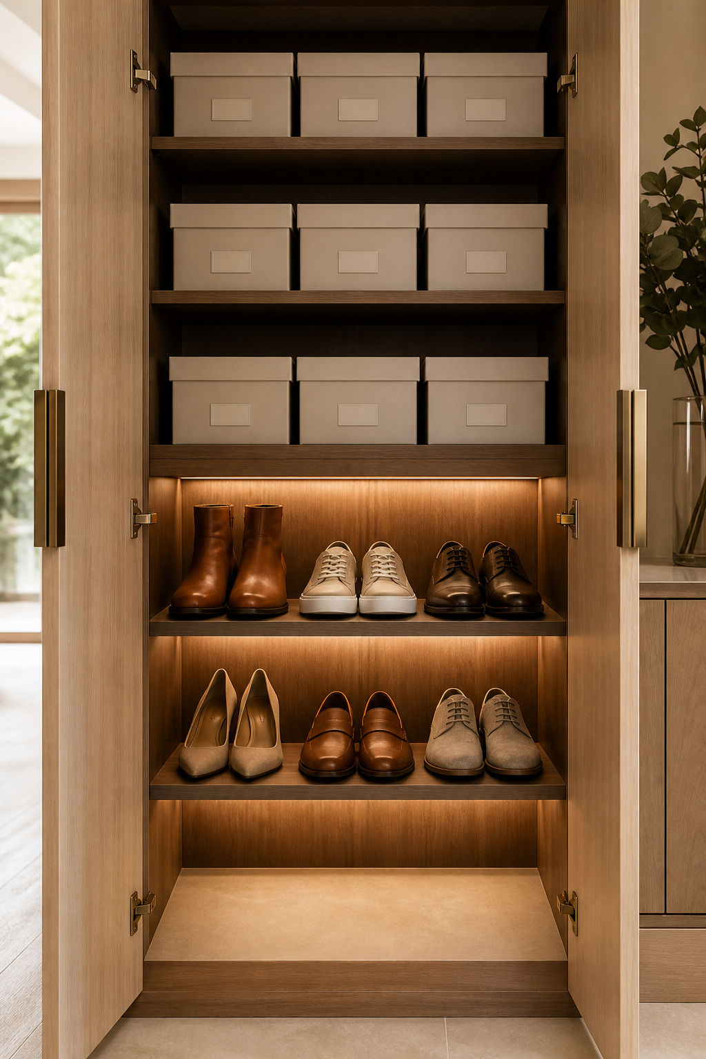 Slim shoe storage for occasional footwear