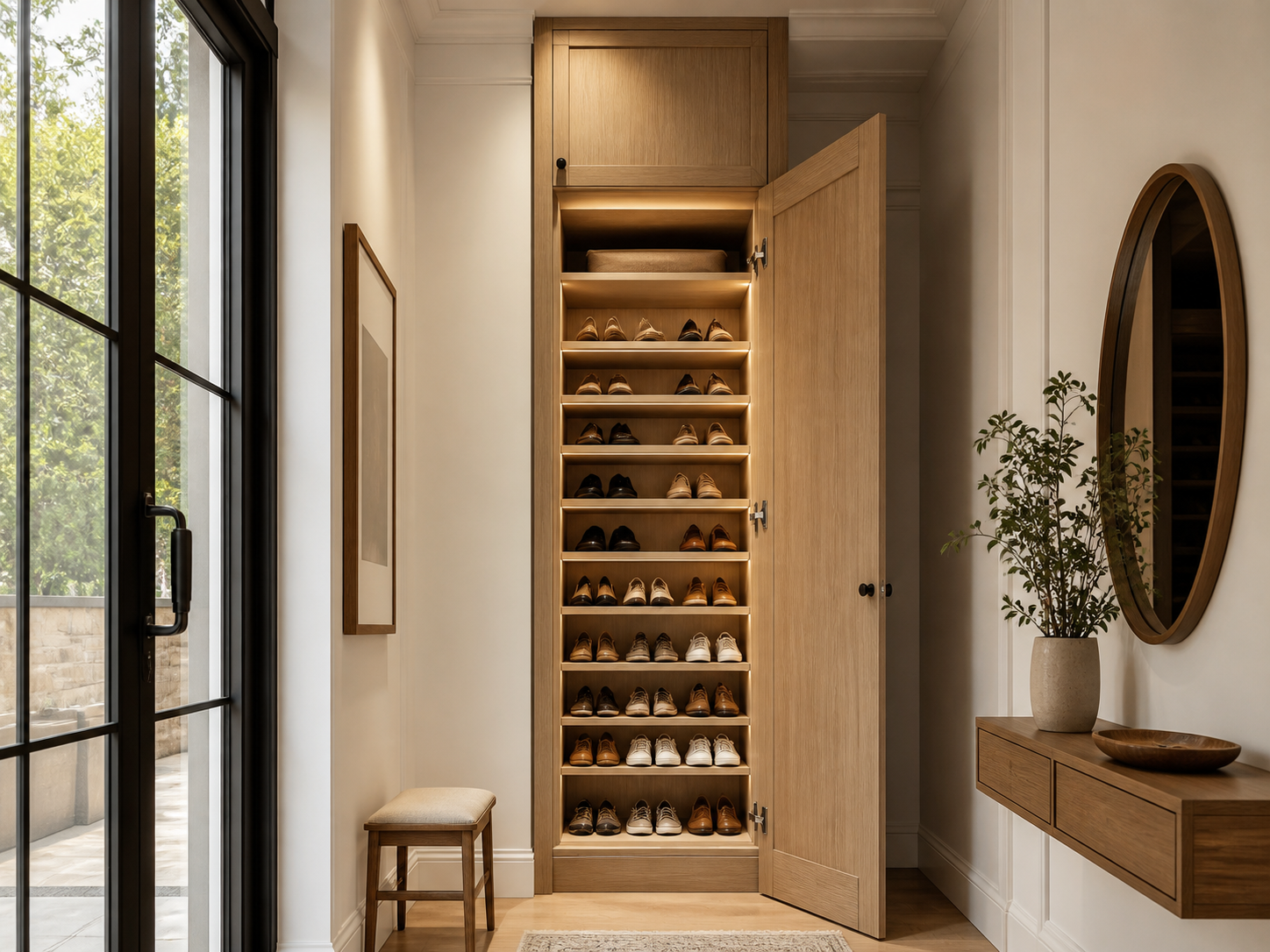 Full-height shoe storage tower